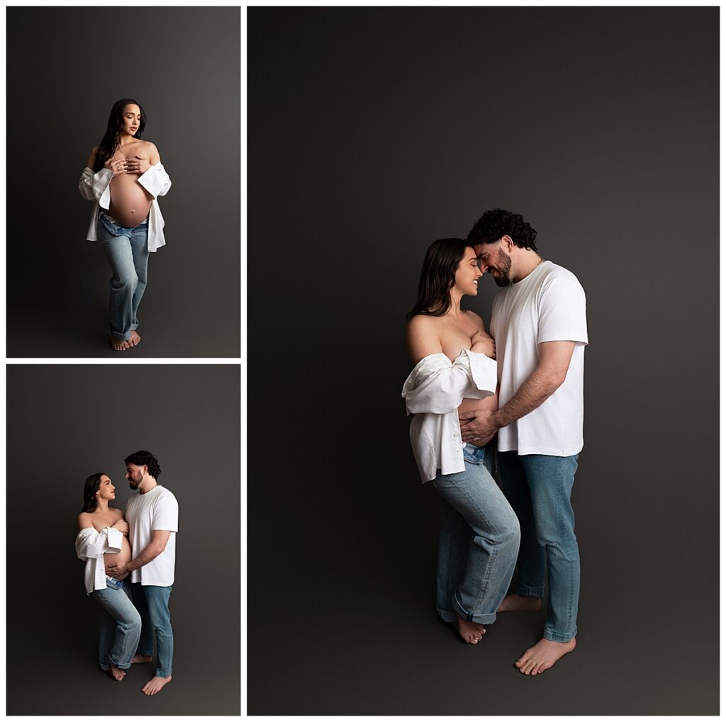 portrait grossesse couple en studio style naturel