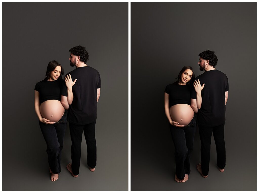futurs parents pendant une séance photo maternité naturelle à Montréal